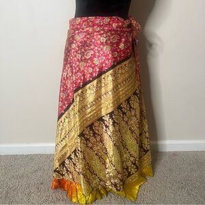 Darn Good Yarn Handmade Layered Reversible Ankle Length Silk Wrap Sari Skirt XL